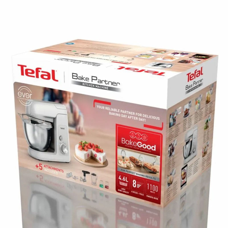 Tefal Кухонна машина Bake Partner 1100Вт, чаша-метал, корпус-пластик, насадок-8, білий