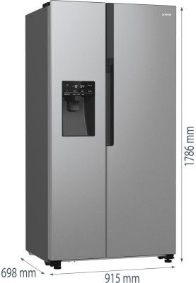 Gorenje Холодильник SBS, 179х70х92см, 2 двері, 376(190)л, А++, NF+, Інв., Зона св-ті, диспенсер, генератор льоду, Зовн. Диспл, нерж