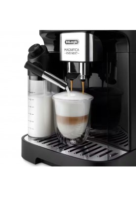 Delonghi Кавомашина Magnifica Evo Next, 1.8л, зерно+мелена, автомат.капуч, дисплей, авторецептів -10, підігрів чашок, подача гар. води, чорний