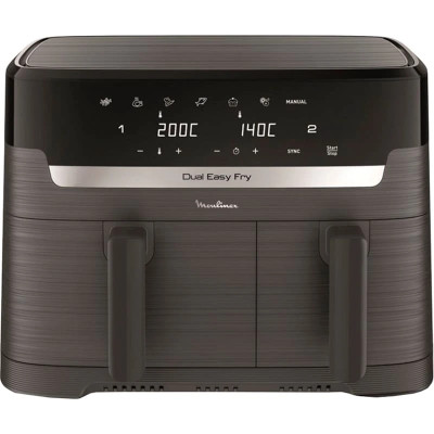 Moulinex Мультипіч Dual Easy Fry, 2700Вт, чаша-5.2+3.1л, сенсорне керув., 2 чаши, гриль, пластик, чорний