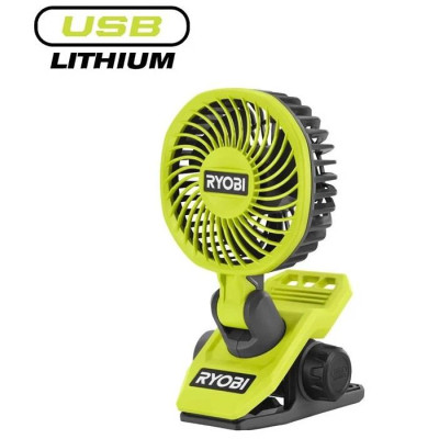 Ryobi Вентилятор акумуляторний кліпсу USB Lithium RCF4-0 4В 3800обхв обертання 325° поворот 180° 2 швидкості 0.29кг без АКБ та ЗП