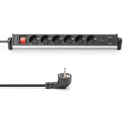 Digitus Блок розеток Office, 6xSchuko 16A, 3xUSB 2A, вимикач, 1.5м, вилка Schuko