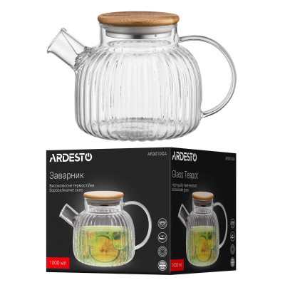 ARDESTO Заварник Iceberg, 1000мл, боросилікатне скло, бамбук, прозрачний