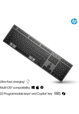 HP Клавіатура мембранна 720 Multi-Device Rechargeable, 109key, WL/BT, EN/UK, чорний