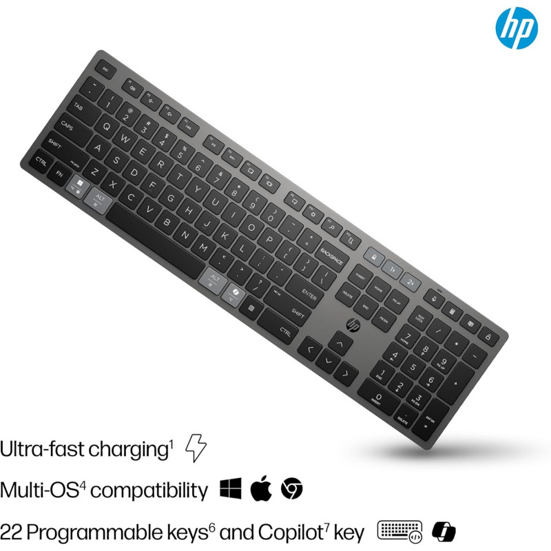 HP Клавіатура мембранна 720 Multi-Device Rechargeable, 109key, WL/BT, EN/UK, чорний