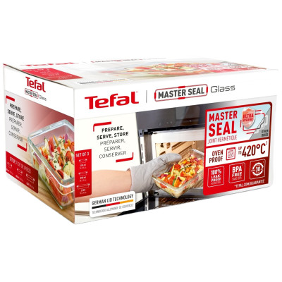 Tefal Набір контейнерів Master Seal, 3шт, жаростійке скло, прозрачний Tefal Набір контейнерів Master Seal, 3шт, жаростійке скло, прозрачний