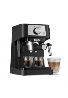 Delonghi Кофеварка ріжкова, 1л, мелена, ручний капуч, чорно-срібний