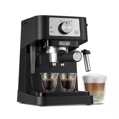 Delonghi Кофеварка ріжкова, 1л, мелена, ручний капуч, чорно-срібний