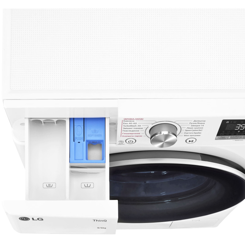 LG Прально-сушильна машина фронтальна, 9(6)кг, 1400, А, 56см, дисплей, пара, інвертор, білий