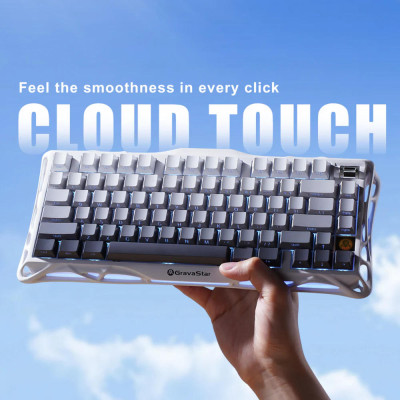 GravaStar Клавіатура механічна Mercury K1 80keys, GravaStar x Kailh Cheery Pink, EN/UKR, BT/WL/USB, білий