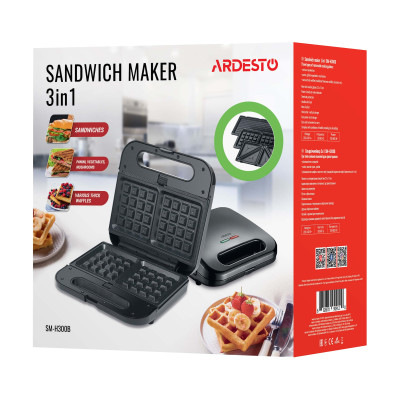 ARDESTO Мультимейкер 700Вт, алюміній, 3 пластини, корпус-пластик, чорний