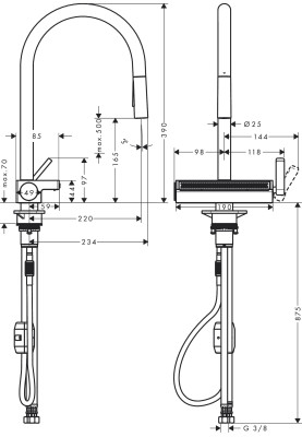 Hansgrohe Змішувач для кухні Aquno Select M81, довж.виливу - 220мм, поворотний, витяжний, 1 важіль, чорний матовий