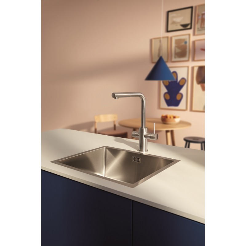 Grohe Змішувач для кухні Blue Pure Minta, довж.виливу - 223мм, поворотний/витяжний, 1+1фильтр, супер сталь