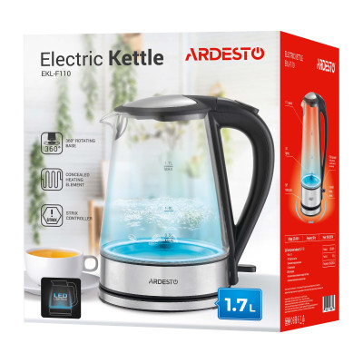 ARDESTO Електрочайник EKL-F110 1.7л/2150Вт/strix контроль/корпус скло/горловина скло