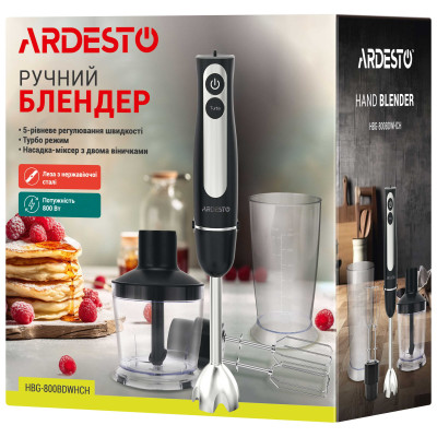 ARDESTO Блендер занурювальний HBG-800BDWHCH, 800Вт, 3в1, чаша-600мл, чорно-сріблястий