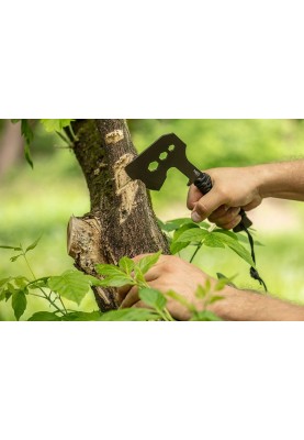 Neo Tools 63-118 Сокира туристична, 26см, лезо 8см, 3Cr13, ручка з паракорду, нейлоновий чохол, 3 отвори для відкручування гвинтів M10, M13, M16