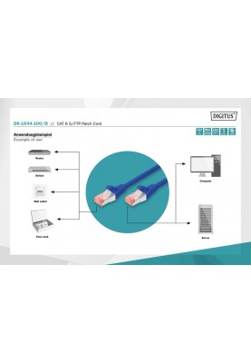 Digitus Патч-корд CAT 6 S-FTP, 10м, AWG 27/7, LSZH, синій