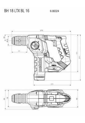 Metabo Перфоратор BH 18 LTX BL 16 акумуляторний, 18В, SDS-plus, 1.3Дж, 2 режими, 0-730об/хв, 1.6кг, без АКБ та ЗП