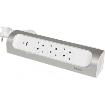 Legrand Підовжувач мережевий без кабелю, 3xТипF, 16A, 1xUSB-A,1xUSB-C, кутовий, білий