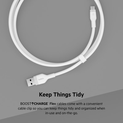 Belkin Кабель USB-A - USB-C силіконовий, з кліпсою, 2м, білий