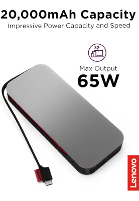 Lenovo Портативний зарядний пристрій Power Bank 20000 mAh, Go USB-C Laptop, Thunder Black