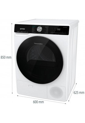 Gorenje Сушильна машина тепловий насос, 9кг, A++, 60см, дисплей, 15 програм, підсвітка барабану, білий