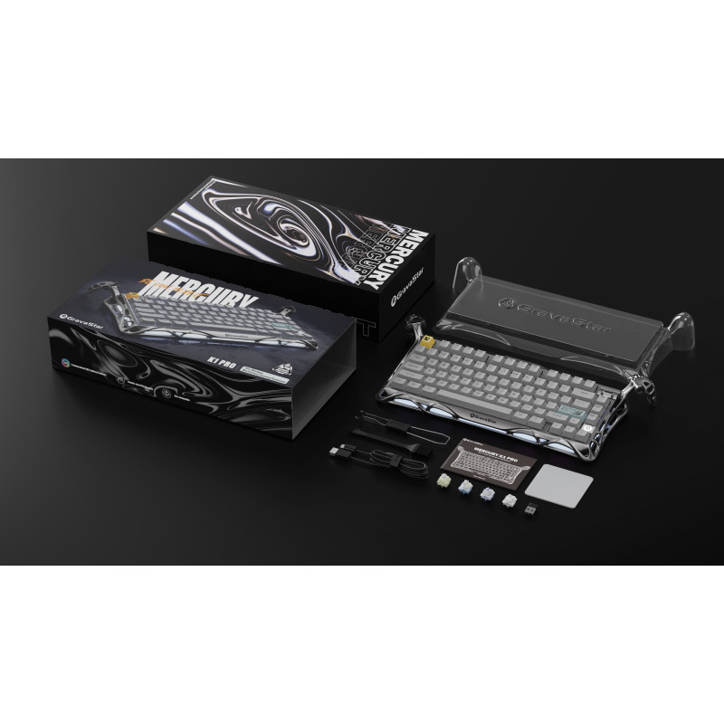 GravaStar Клавіатура механічна GravaStar Mercury K1 Pro 80keys, GravaStar x Kailh Speedy Mint, EN/UKR, BT/WL/USB, сірий