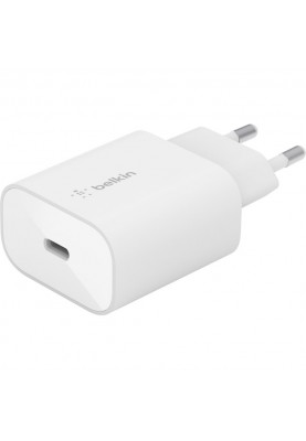 Belkin Зарядний пристрій мережевий 25Вт USB-С PD PPS, кабель USB-С > USB-C, 1м, PVC, білий