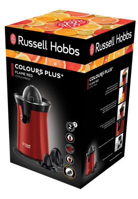 Russell Hobbs Соковитискач Colours Plus цитрус-прес 600Вт, 2 насадки в комплекті, пластик, червоний