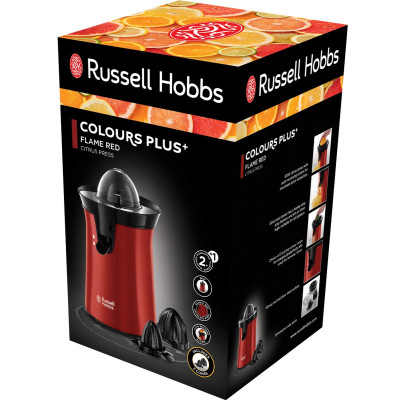 Russell Hobbs Соковитискач Colours Plus цитрус-прес 600Вт, 2 насадки в комплекті, пластик, червоний