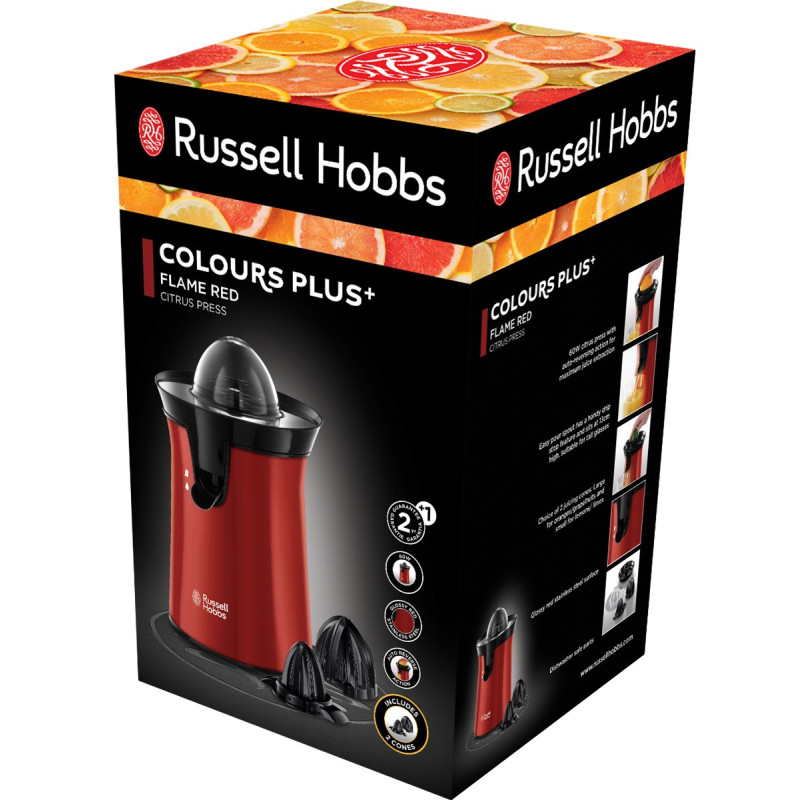 Russell Hobbs Соковитискач Colours Plus цитрус-прес 600Вт, 2 насадки в комплекті, пластик, червоний