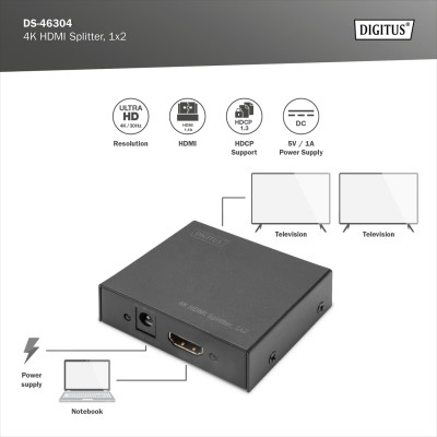 Digitus Подовжувач 4K HDMI Splitter, 2-port Digitus Подовжувач 4K HDMI Splitter, 2-port