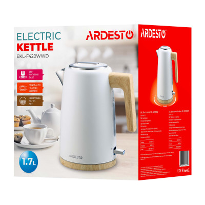 ARDESTO Електрочайник EKL-F420WWD, 1.7л, метал, мат, Strix, білий
