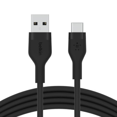 Belkin Кабель USB-A > USB-C заряджання/синхронізації 3м, 60Вт, Type-C, силіконовий з кліпсою, чорний