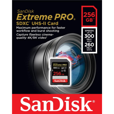 SanDisk Карта пам'яті SD 256GB C10 UHS-II U3 V90 R300/W260MB/s Extreme Pro