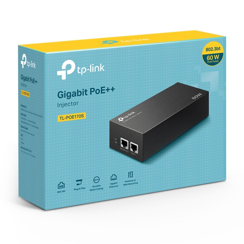 TP-Link Інжектор PoE POE170S 1xGE, 1xGE PoE, 60Вт