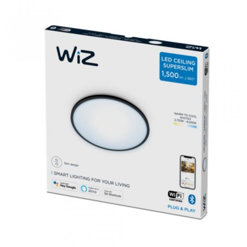WiZ Світильник стельовий розумний SuperSlim Ceiling, 16W, 1500lm, 29,2см, 2700-6500K, Wi-Fi, чорний