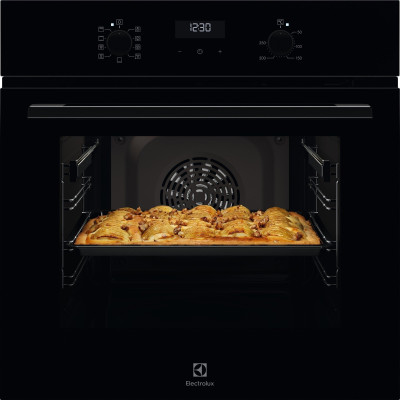 Electrolux Духова шафа електрична, 65л, А, пара, дисплей, конвекція, телескопічні напрямні, чорний