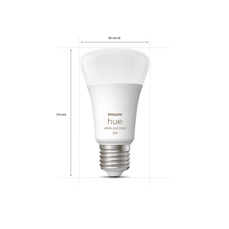 Philips Hue Лампа розумна Hue E27, 11W(60Вт), 2000K-6500K, RGB, ZigBee, Bluetooth, димування