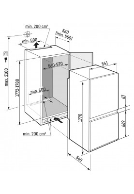 Liebherr Холодильник вбудований з нижн. мороз., 177x54.1х54.5, холод.відд.-182л, мороз.відд.-69л, 2дв., A++, NF, диспл внутр., білий