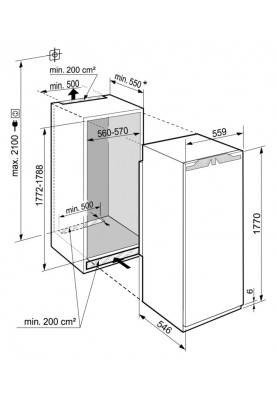 Liebherr Холодильна камера вбудована, 177x55.9х54.6, 296л, А++, ST, білий