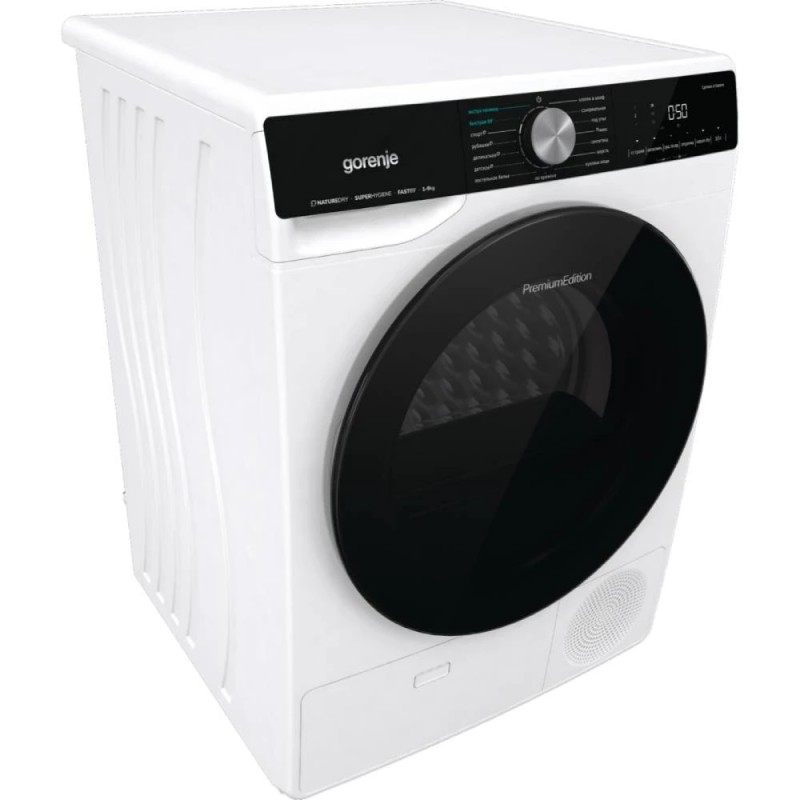 Gorenje Сушильна машина тепловий насос, 9кг, A++, 60см, дисплей, 15 програм, підсвітка барабану, білий