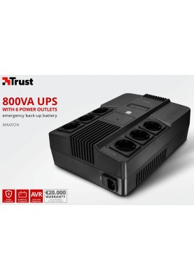 Trust Джерело безперебійного живлення Maxxon 800VA UPS 6 standard wall power outlets BLACK