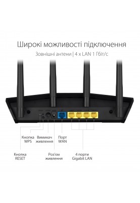 ASUS Маршрутизатор RT-AX57 AX3000 4xGE LAN 1xGE WAN WPA3 MU-MIMO OFDMA MESH