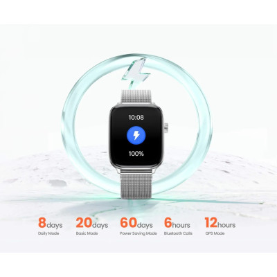 Mibro Смарт-часи Fit 44мм, 1.75", 390x450, AMOLED, BT 5.3, GPS, 2 ATM, сріблястий