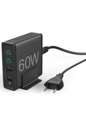 HAMA Універсальний зарядний пристрій 2 x USB-C PD/QC, 2 x USB-A, 60W Black