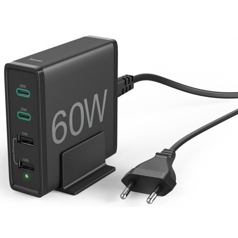 HAMA Універсальний зарядний пристрій 2 x USB-C PD/QC, 2 x USB-A, 60W Black