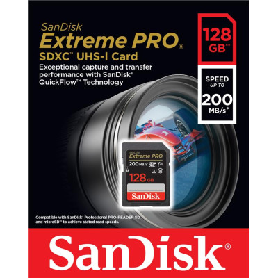 SanDisk Карта пам'яті SD 128GB C10 UHS-I U3 R200/W140MB/s Extreme Pro V30