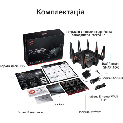 ASUS Маршрутизатор GT-AX11000 AX11000, 4xGE LAN, 1xGE WAN, 2xUSB3.1, MESH, EU-UK ASUS Маршрутизатор GT-AX11000 AX11000, 4xGE LAN, 1xGE WAN, 2xUSB3.1, MESH, EU-UK