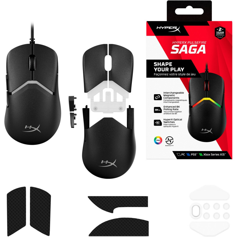 HyperX Миша Pulsefire SAGA, RGB, USB-A, чорний